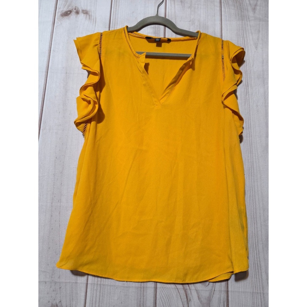 Zac & Rachel Golden Rod Yellow Ruffle V-Neck Chiffon Blouse  Womens L Career